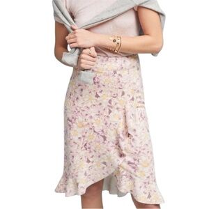 Anthropologie Floral “Skye” Ruffled Tiered Pink Skirt Size: 8 Cocktail Midi
